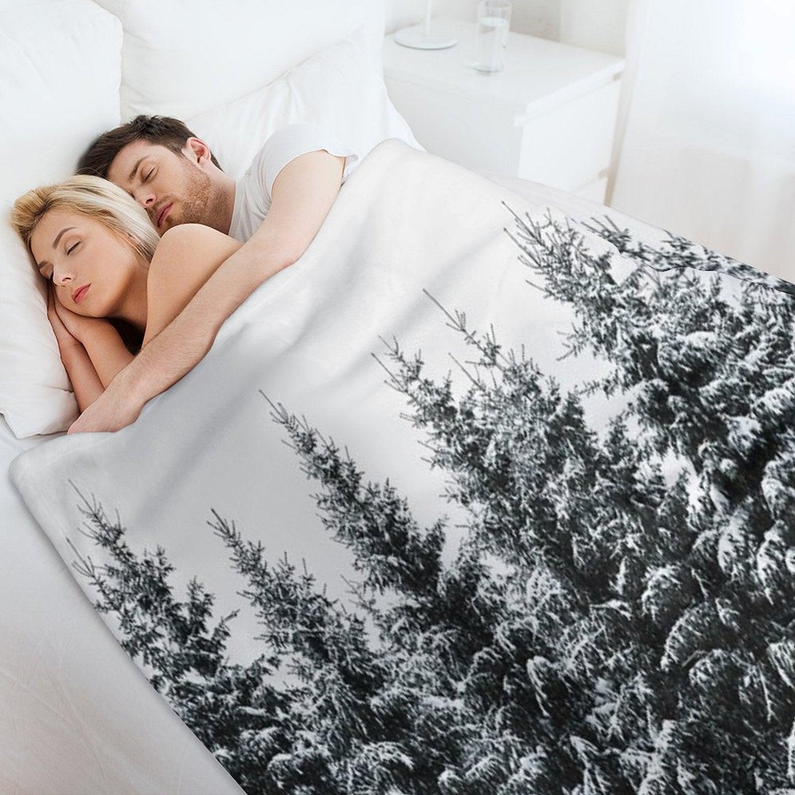 The White Bunch  Misty Moody Foggy Milky Winter Wonderland Forest With Cascadia Trees Covered In Magic Fog Throw Blanket