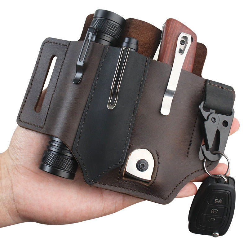 GEBWOLF New Outdoor EDC Tactical Pocket Leather Multi-Function Knife Case Portable EDC Tool Leather Case Bag