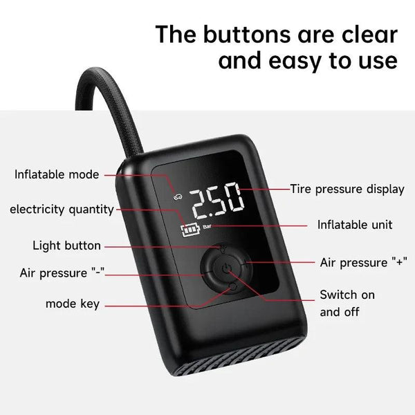 150PSI Rechargeable Electric Tire Pump with Light & LCD: for cars, bikes