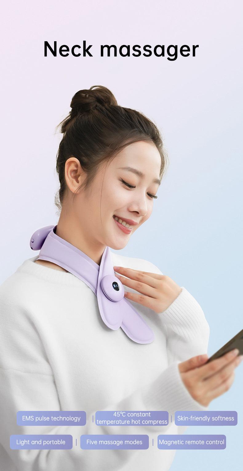Neck Massager with Heat, Portable Neck Lymphatic Massager for Pain & Fatigue Relief