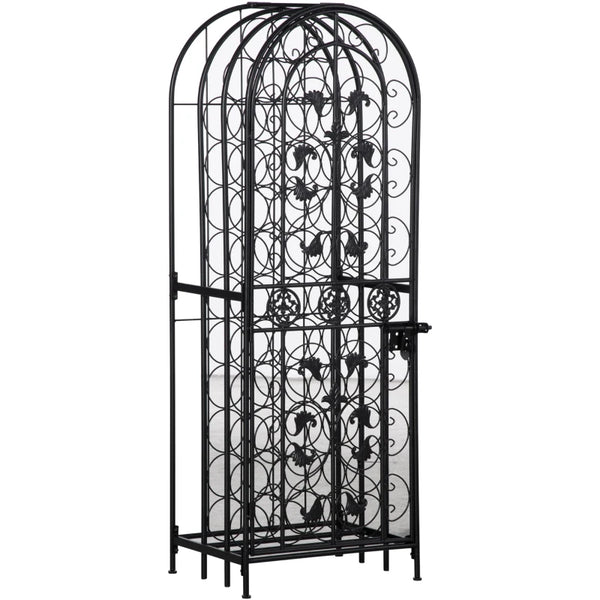 45 Bottle Wrought Iron Wine Rack Jail with Lock - Black