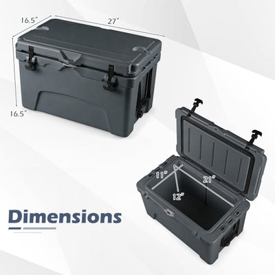 45 Quart Portable Hard Cooler Insulated Ice Chest Keeps Cool for up to 6 Days-Gray