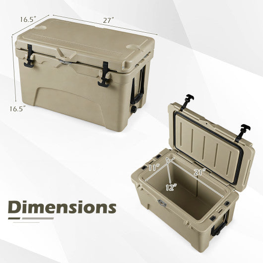 45 Quart Portable Hard Cooler Insulated Ice Chest Keeps Cool for up to 6 Days-Khaki