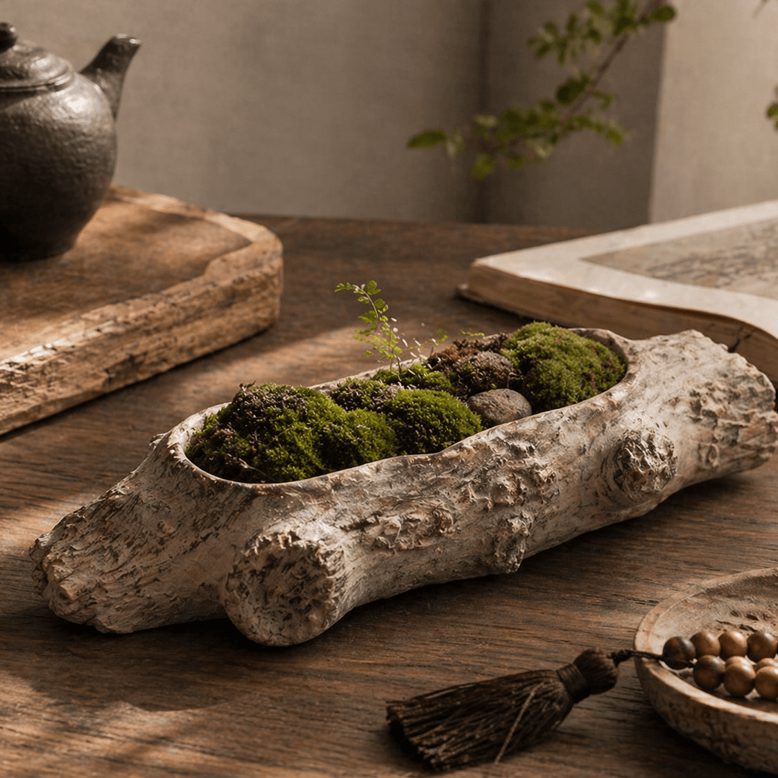 Faux Bois Cement Log Planter