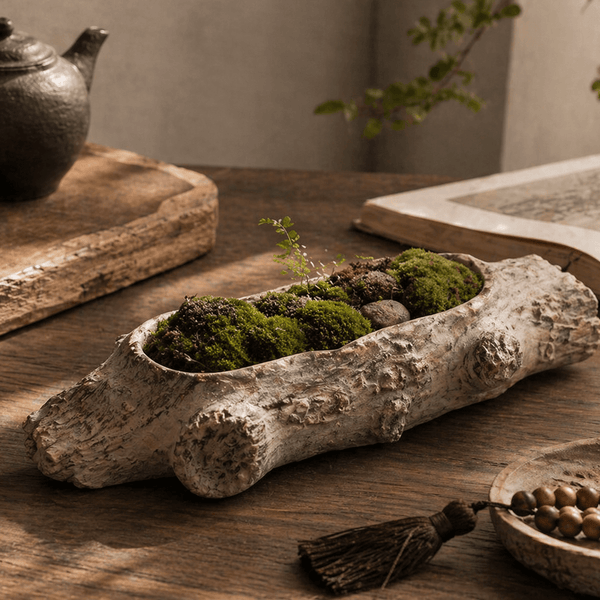 Faux Bois Cement Log Planter