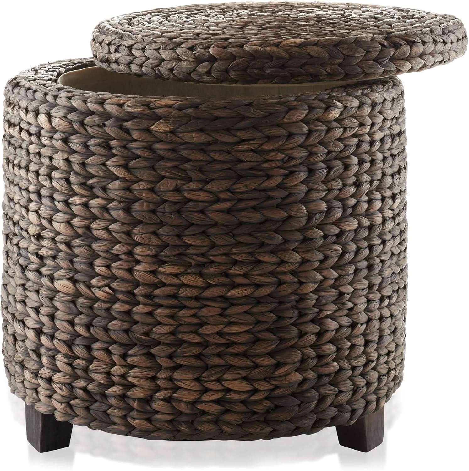 Espresso Handwoven Water Hyacinth Seventeen Inch Ottoman