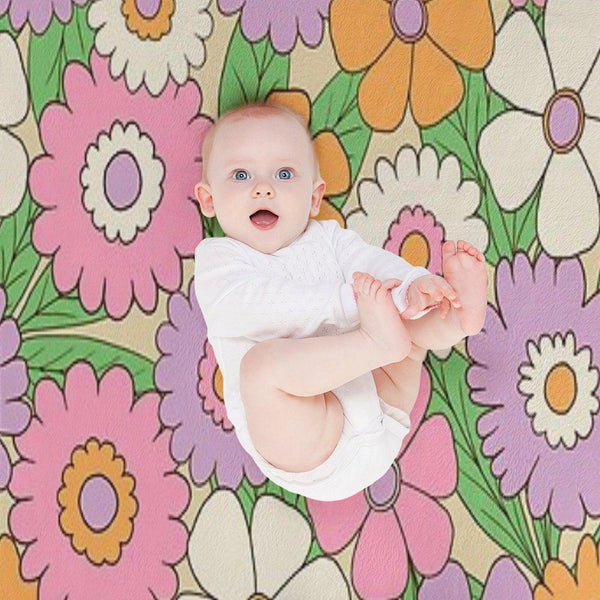 Groovy Retro Flower Power Pattern in Lilac, Pink And Orange Throw Blanket