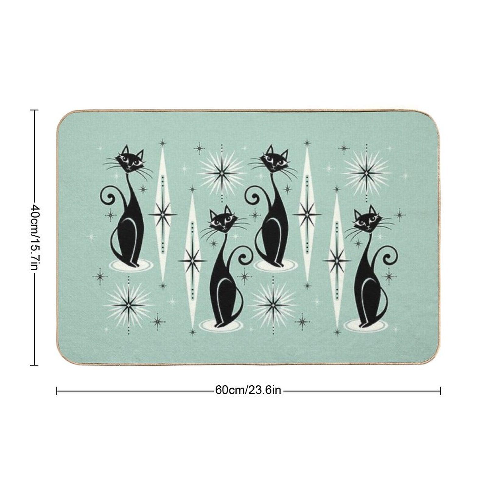 Mid Century Meow Retro Atomic Cats on Vintage Mint ©studioxtine Bath Mat