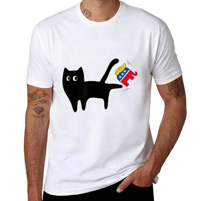 Black Cat Vs Elephant Anti Trump Funny 4th of July Men Women  Breathable T-Shirt
