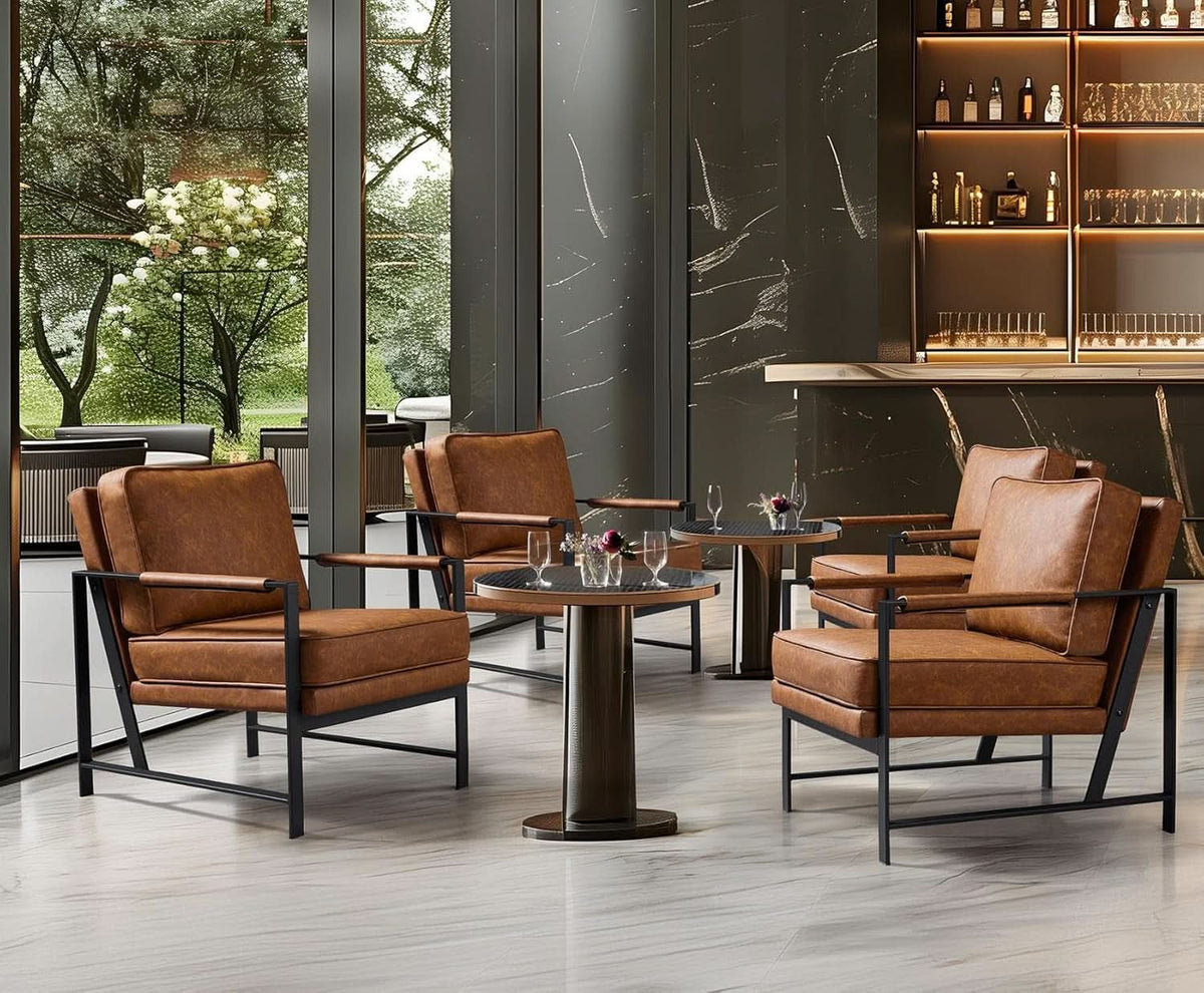 Luxurious PU Leather Armchair Set Ultrasoft Chestnut