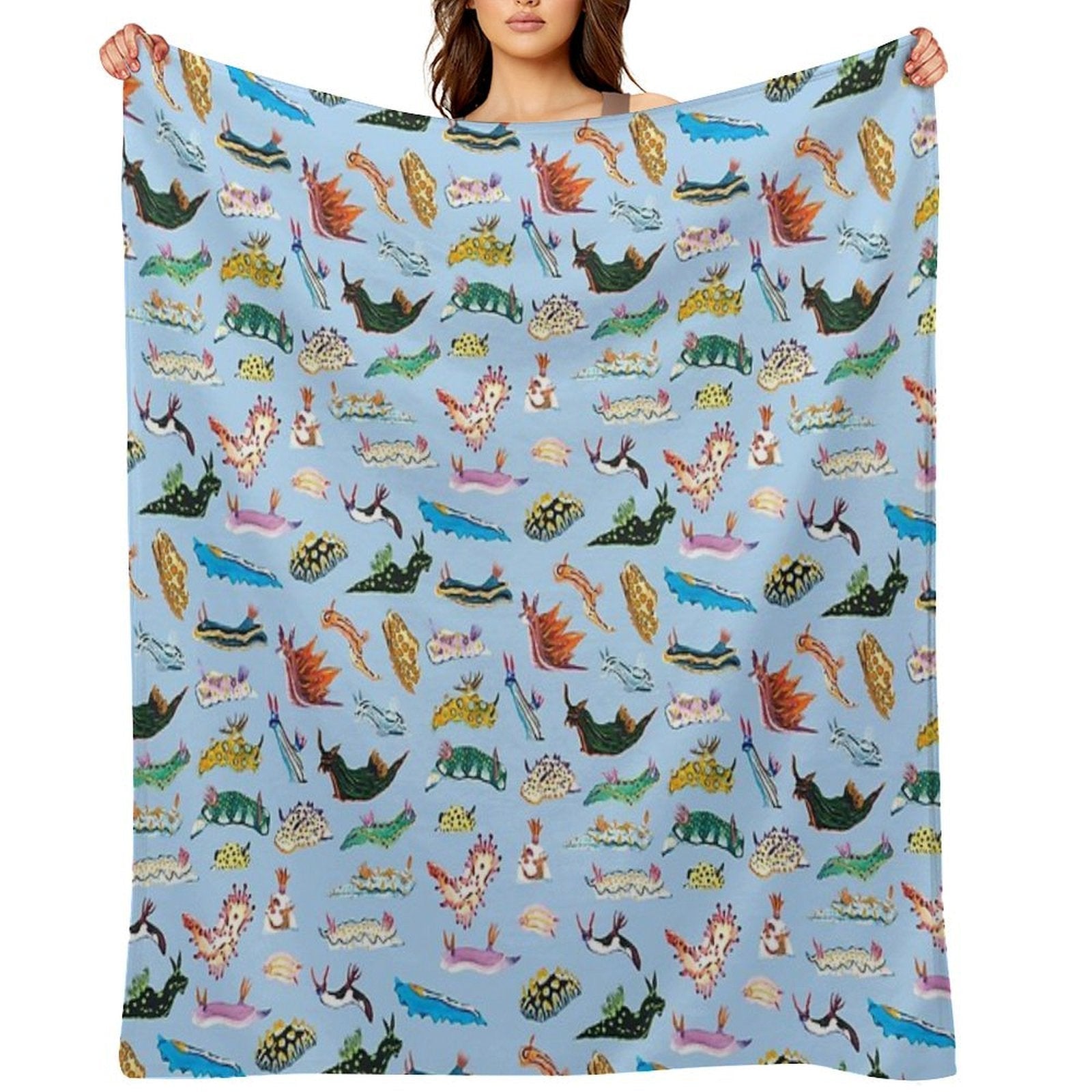 NUDIBRANCHIA (light Blue) Sustainable Throw Blanket