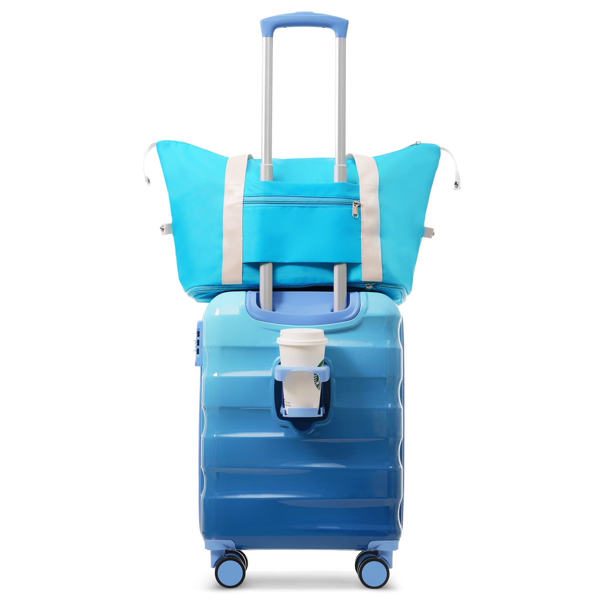 20' Carry-on Luggage with Cup Holder – Lightweight Glossy Hardshell Suitcases with Spinner Wheels, TSA Lock, Airline Approved, 2 Piece Set