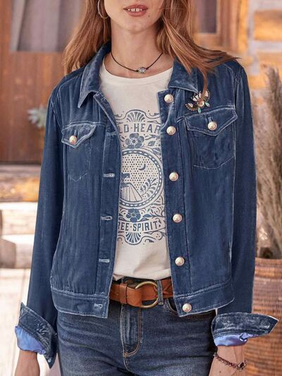 Casual Button-Up Long Sleeve Jacket with Chest Pockets and Relaxed Fit