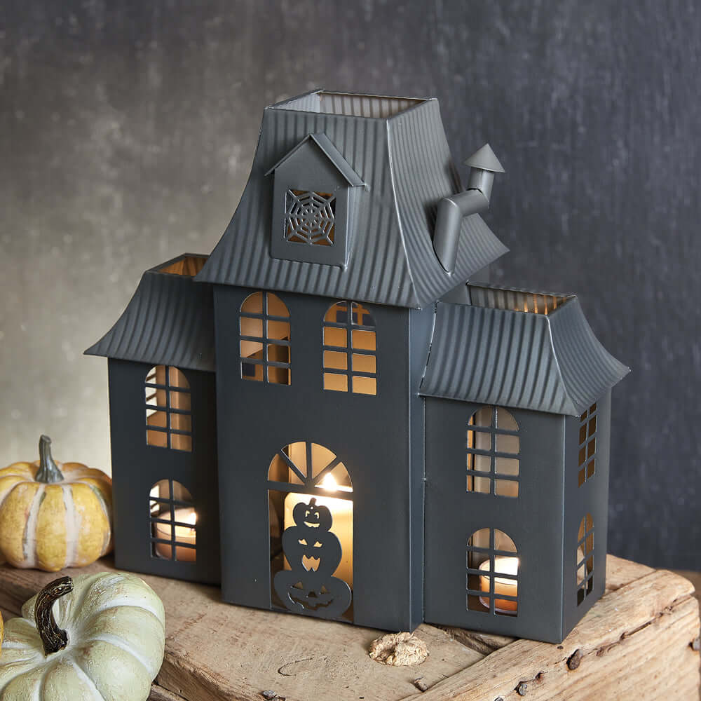 Haunted House Halloween Metal Tealight Luminary