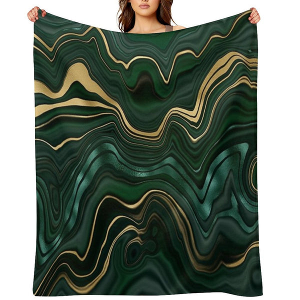 Emerald Green And Gold  Malachite Pattern Easy Care Throw Blanket
