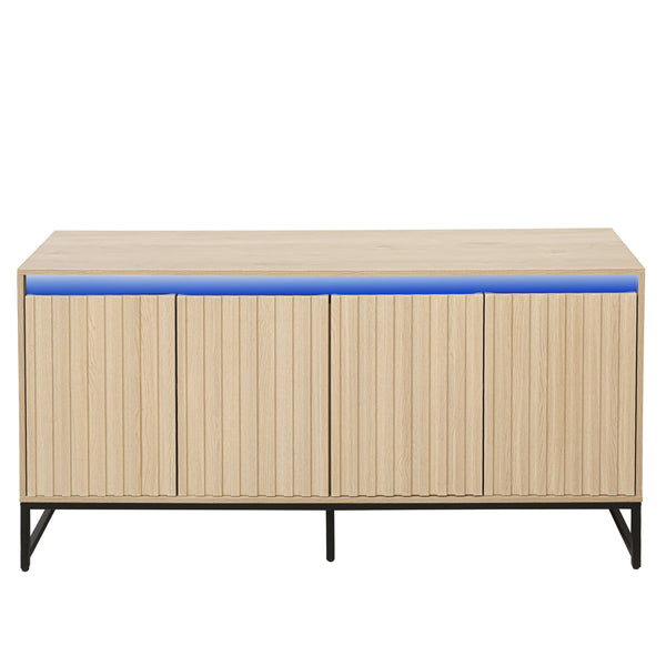 Engraved 4-door side panel with LED, self-service cabinet storage cabinet, modern coffee bar cabinet with adjustable shelves