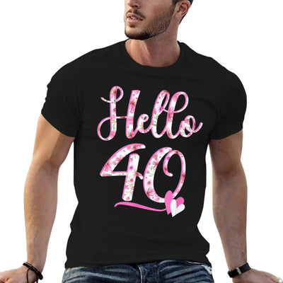 Hello Forty 40 Years Old 40th Birthday Women's Gifts Flowers  Polyester Blend T-Shirt