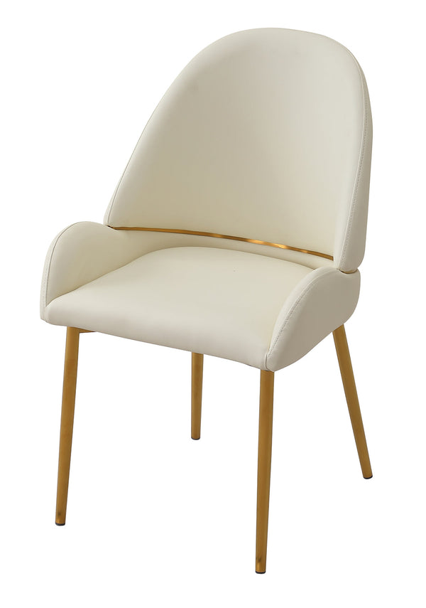 Dining Chair with PU Leather Beige color metal legs (Set of 2)（Foam + Beige + Meta）