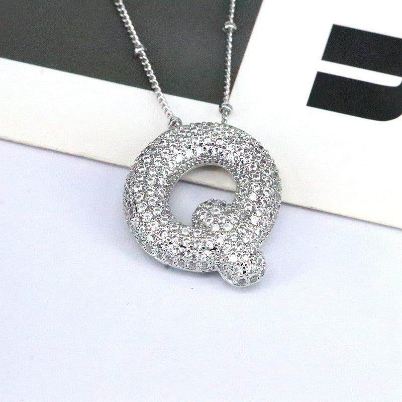 Copper Inlaid Zircon Letter Pendant Necklace for Women
