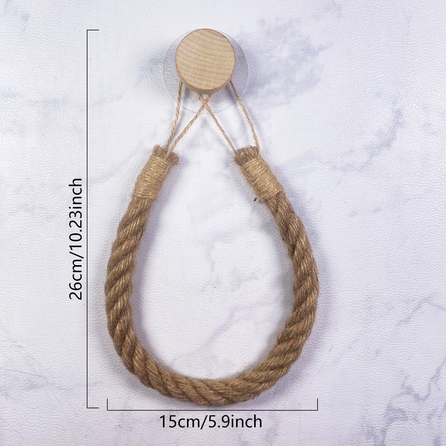 Wooden Hook Seamless Adhesive No Drilling Handmade Woven Hemp Rope Towel Rack Tissue Holder Bathroom Toilet