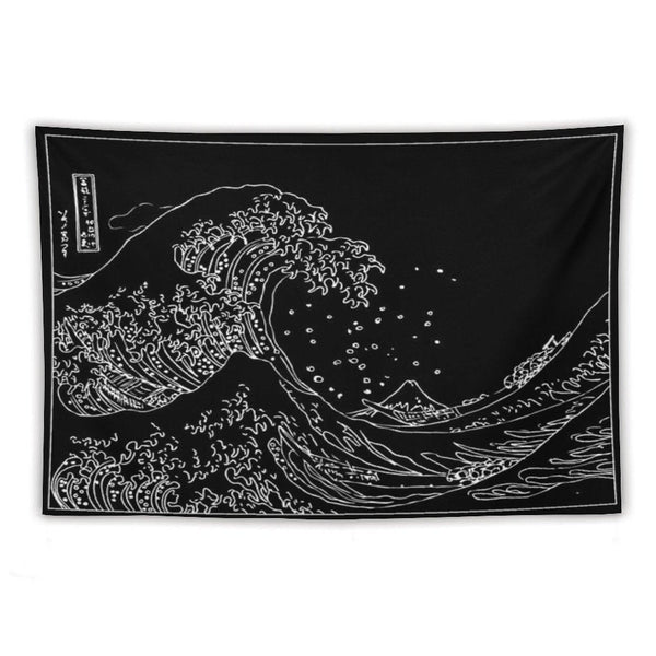 Great Wave Outline Black And White Tapestry