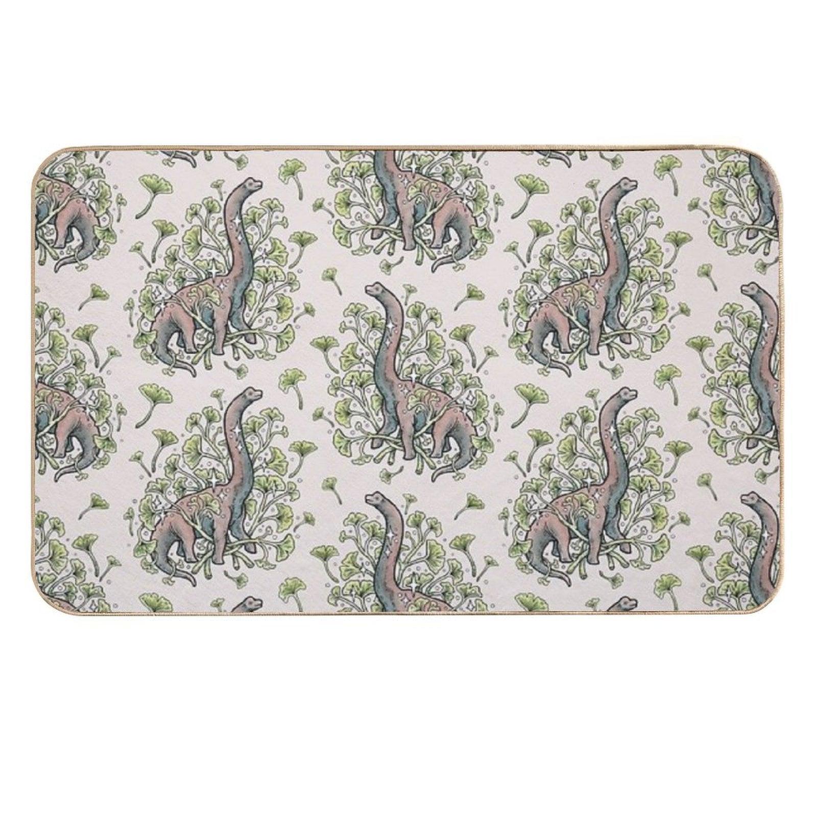 Brachio Ginkgo  Calm Color Palette  Dinosaur Botanical Art  Easy Maintenance Bath Mat