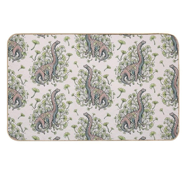 Brachio Ginkgo  Calm Color Palette  Dinosaur Botanical Art  Easy Maintenance Bath Mat