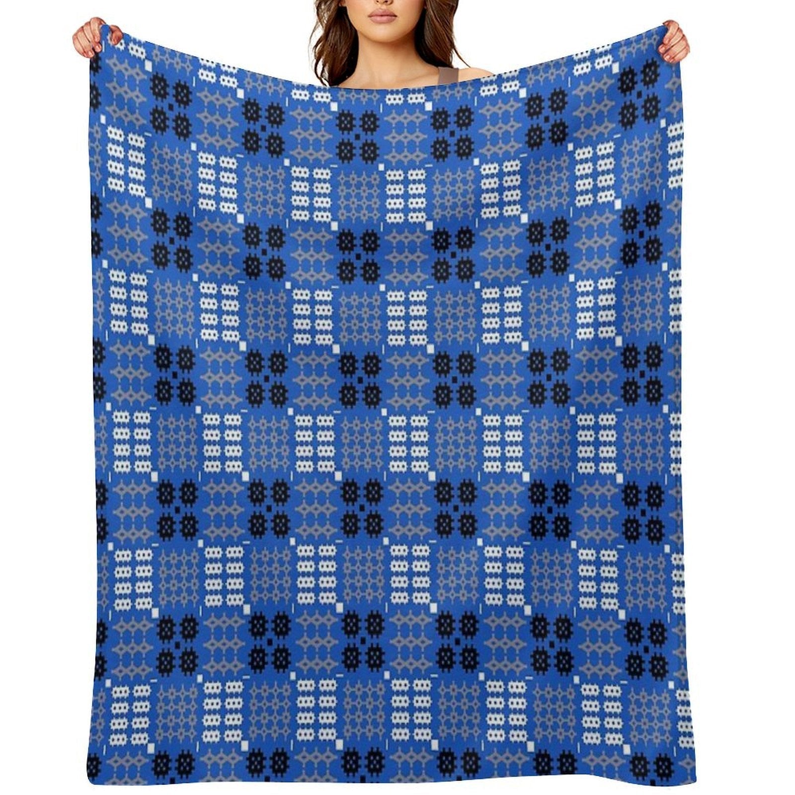 Welsh Tapestry Pattern, Carthen Cymraeg, Cymreig (blue) Gift-ready Throw Blanket