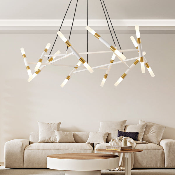 Modern Branch Chandelier with Frosted Tubes, Adjustable Height Pendant Light for Dining