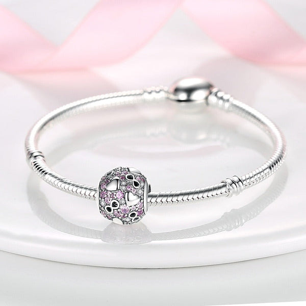 Copper plated S925 silver FOREVER colorful heart clip beads string DIY bracelet necklace