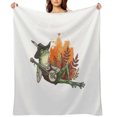 Goblincore Frog Sticker - Cute Mushroom Cottage Aesthetic Throw Blanket