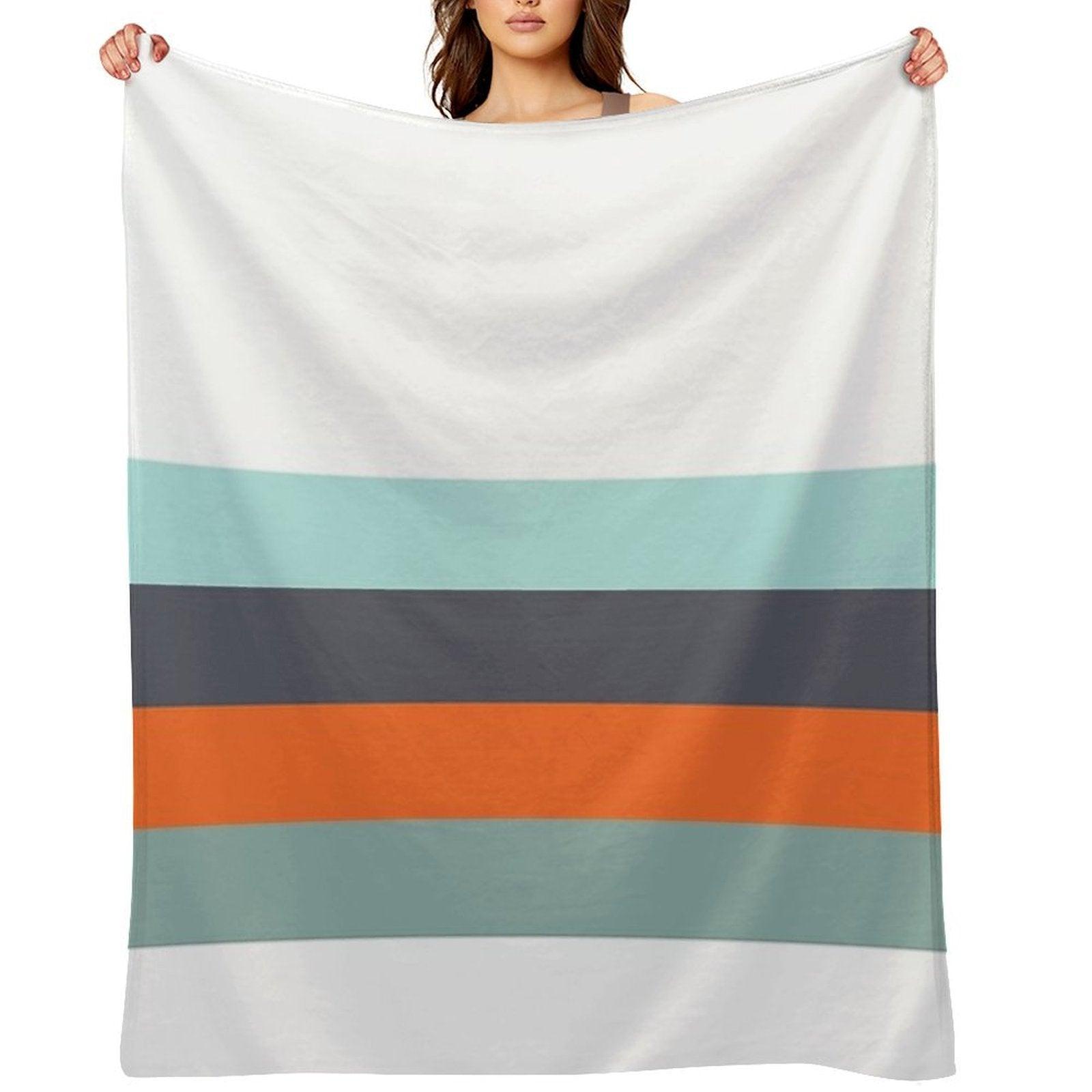 Low Stripe White & Blue Color Block Pattern Throw Blanket