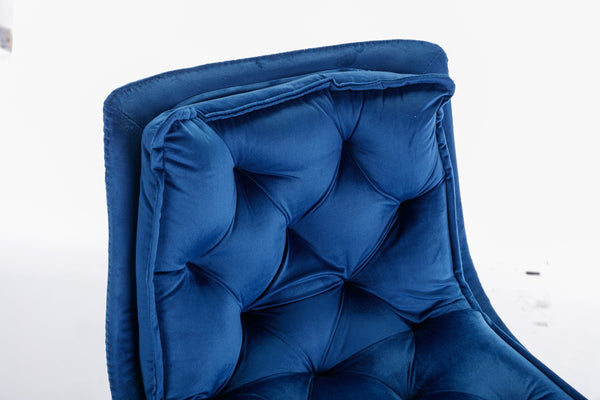 Set of 2 Bar Stools — Chrome Footrest, Swivel Height-Adjustable Velvet Seat, Golden Legs