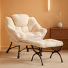 Large Corduroy White Armchair With Ottoman Footrest