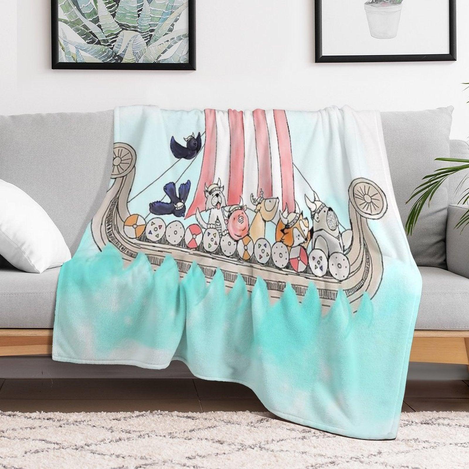 Viking Longship Blanket in Cardinal Red Throw Blanket