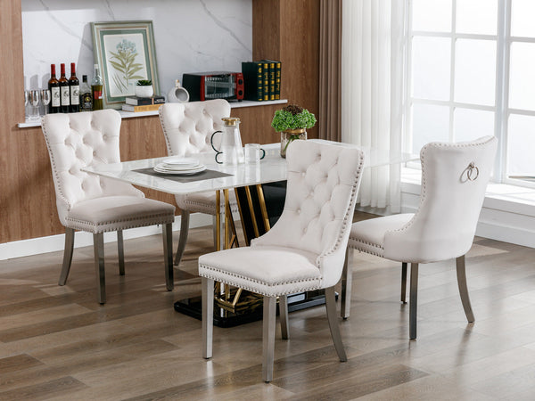 Nikki Collection Modern Tufted Solid Wood Velvet Upholstered Dining Chair with Chrome Legs
