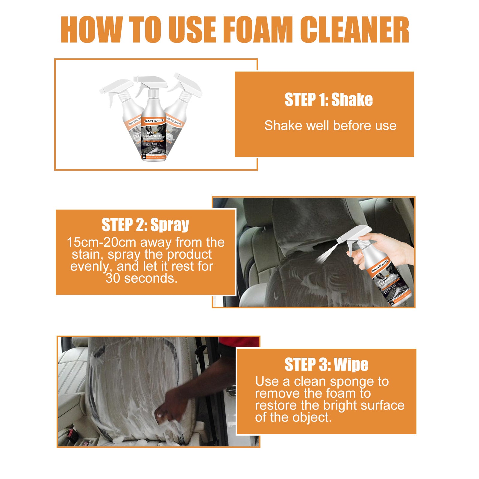 Multi-Purpose Foam Cleaner For Cars, Interior Steering Wheel Plastic Fabric Seat Stain Cleaner