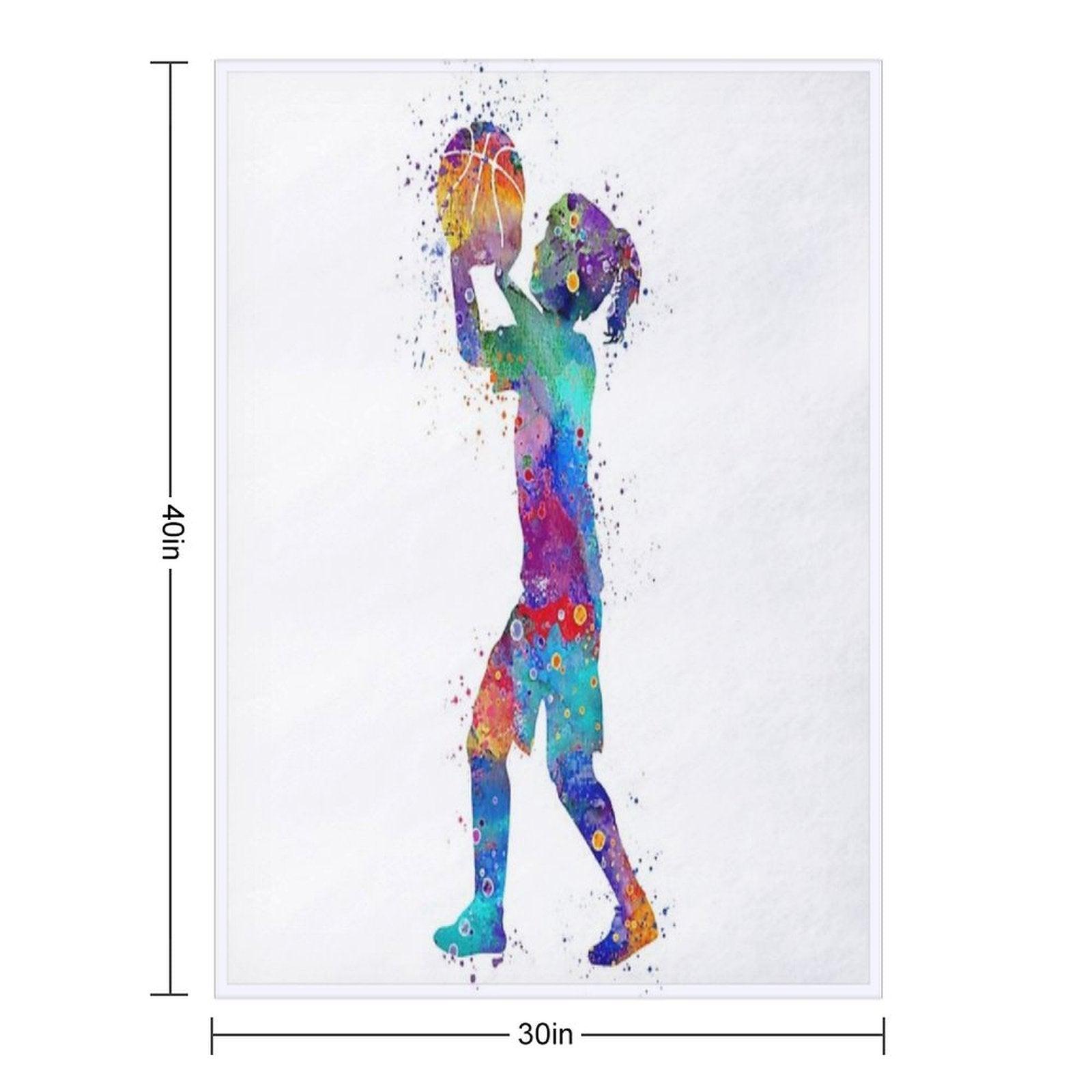 Girl Basketball Kid Watercolor Sport Gift Throw Blanket