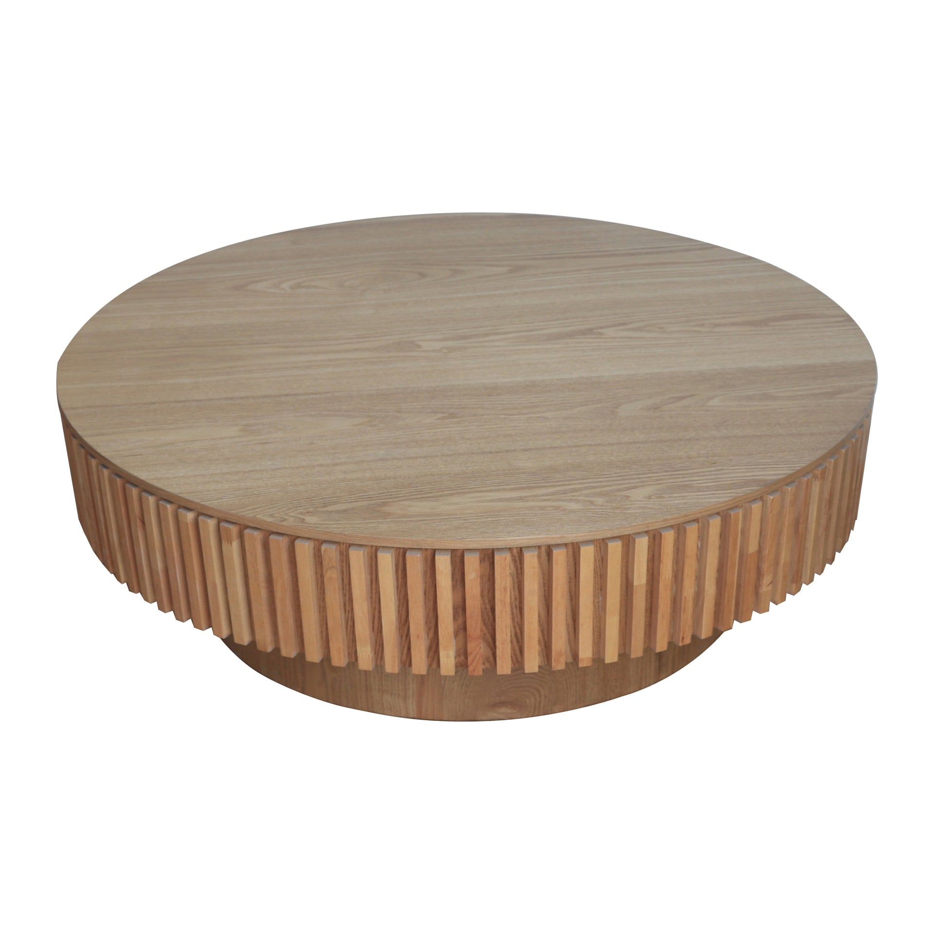 39.37'' Round Coffee Table with Storage Solid Wood Veneered Modern Coffee Table Accent Tea Table for Living Room, Bedroom, Apartment or Office, Natural Wood