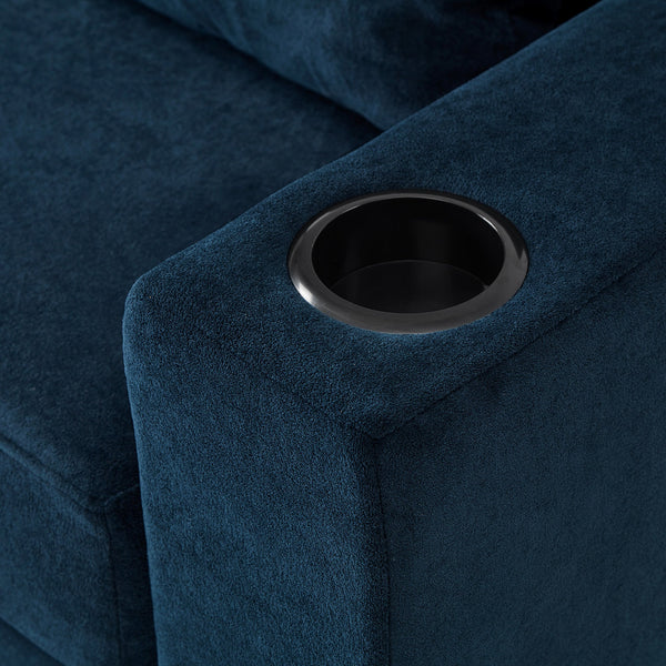 Modern Style Armchair Chaise Lounge  with Movable Storage Ottoman, USB Ports, and Cup Holders