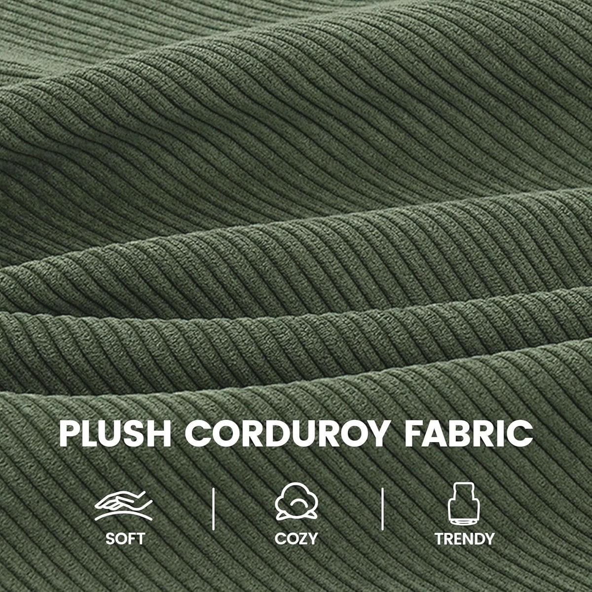 Corduroy Dark Green High-Back Armchair With Pockets