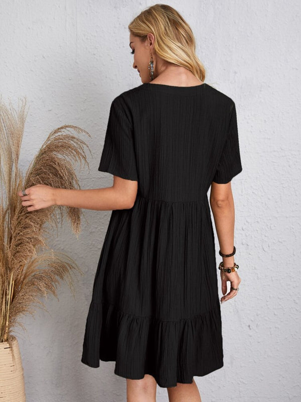 Classic Full Size V-Neck Short Sleeve Dress Casual & Comfortable Dress for Women