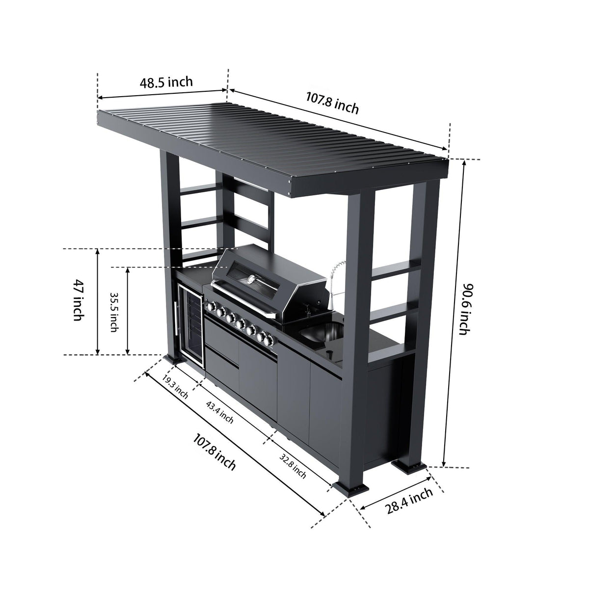 108-Inch 6-Burner Deluxe Stainless Steel Gas Outdoor Kitchen Grill