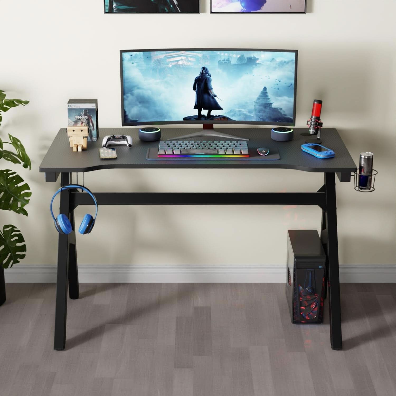 47 Inch Carbon Fiber Gaming Desk with Cup Holder