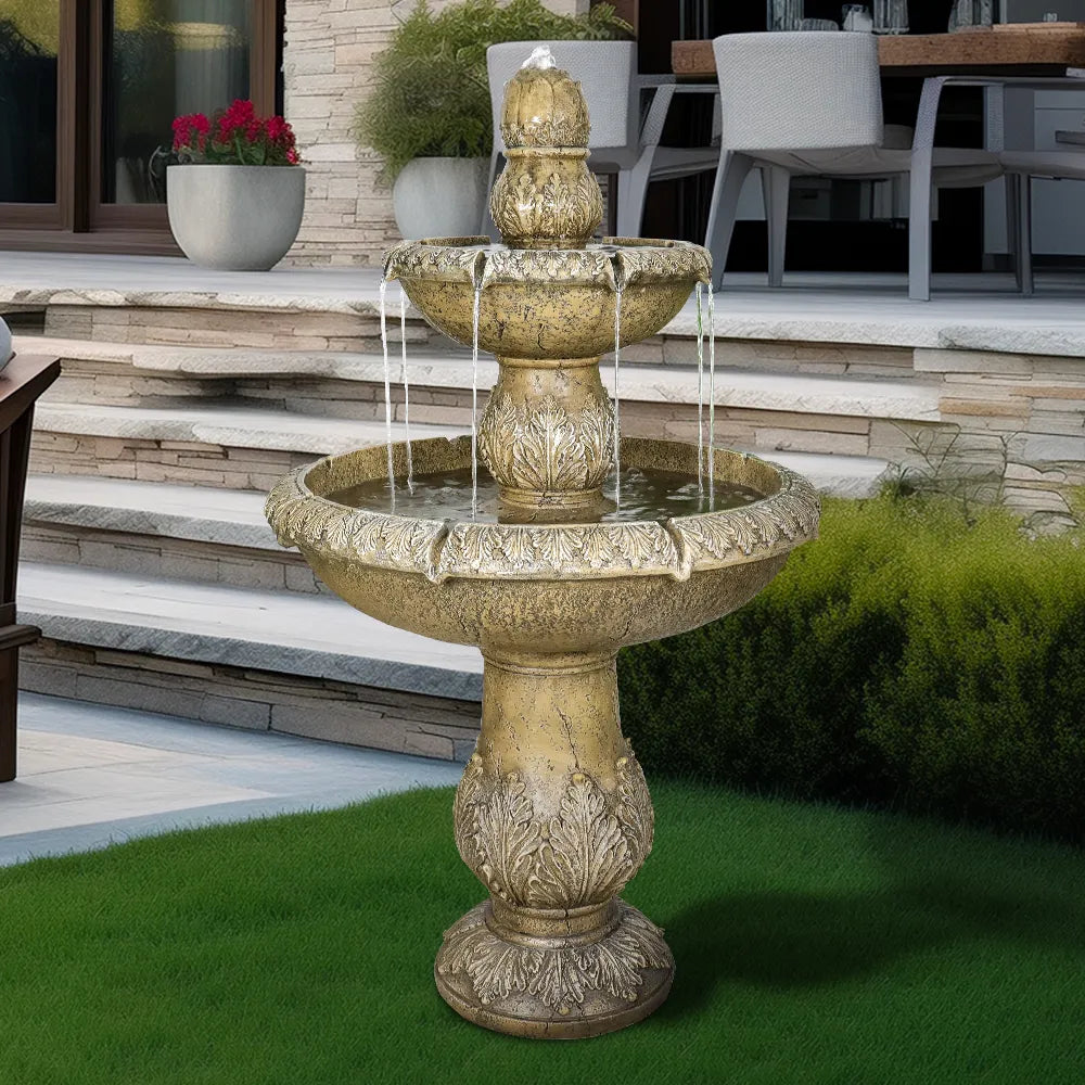 Concrete 2 Tier Fountain Acanthus Relief 47 Inch
