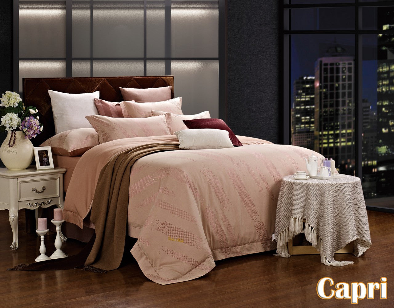 Dolce Mela Jacquard Damask Luxury Bedding Duvet Cover Set - Capri