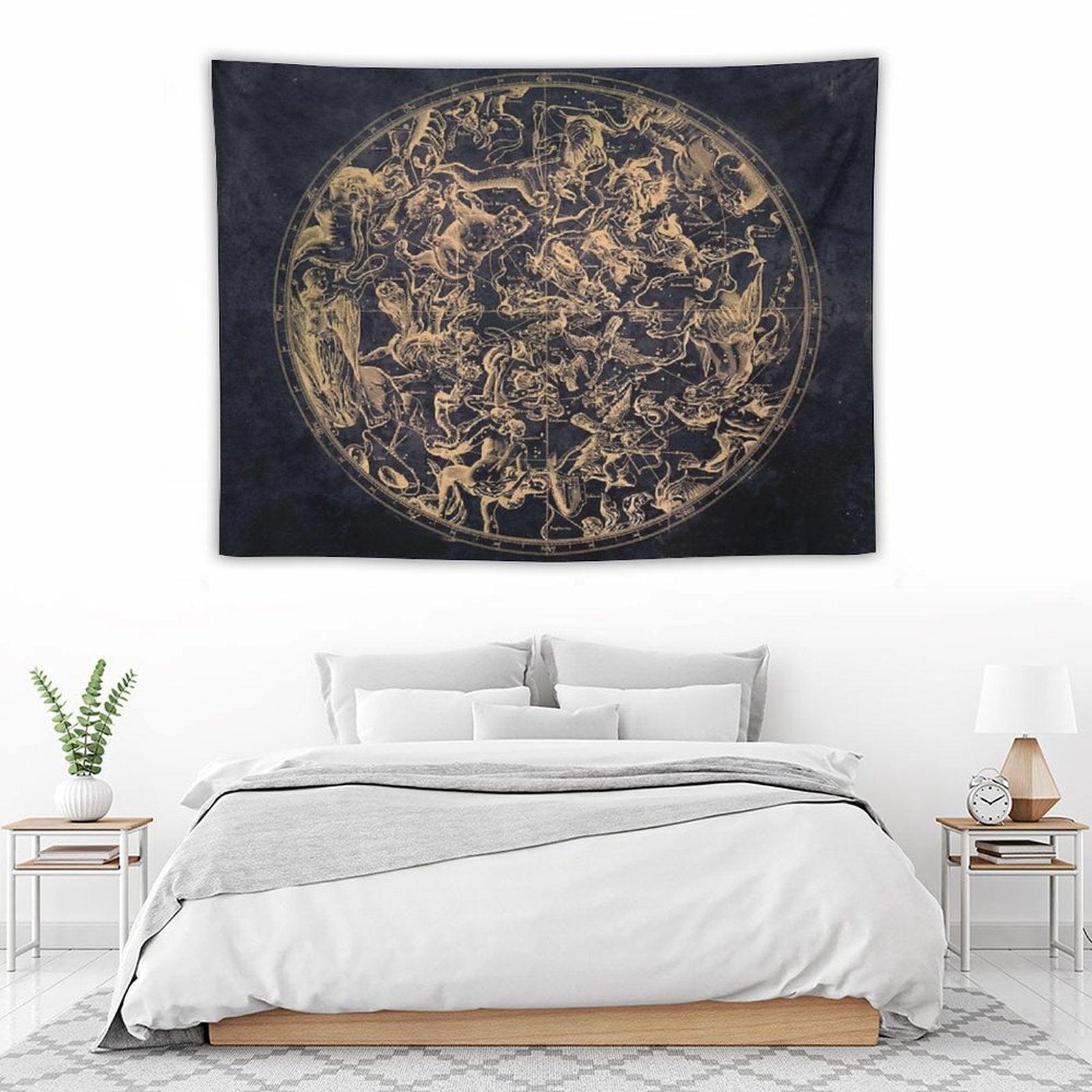 Vintage Constellations And Astrological Signs  Yellowed Ink And Cosmic Colour Tapestry