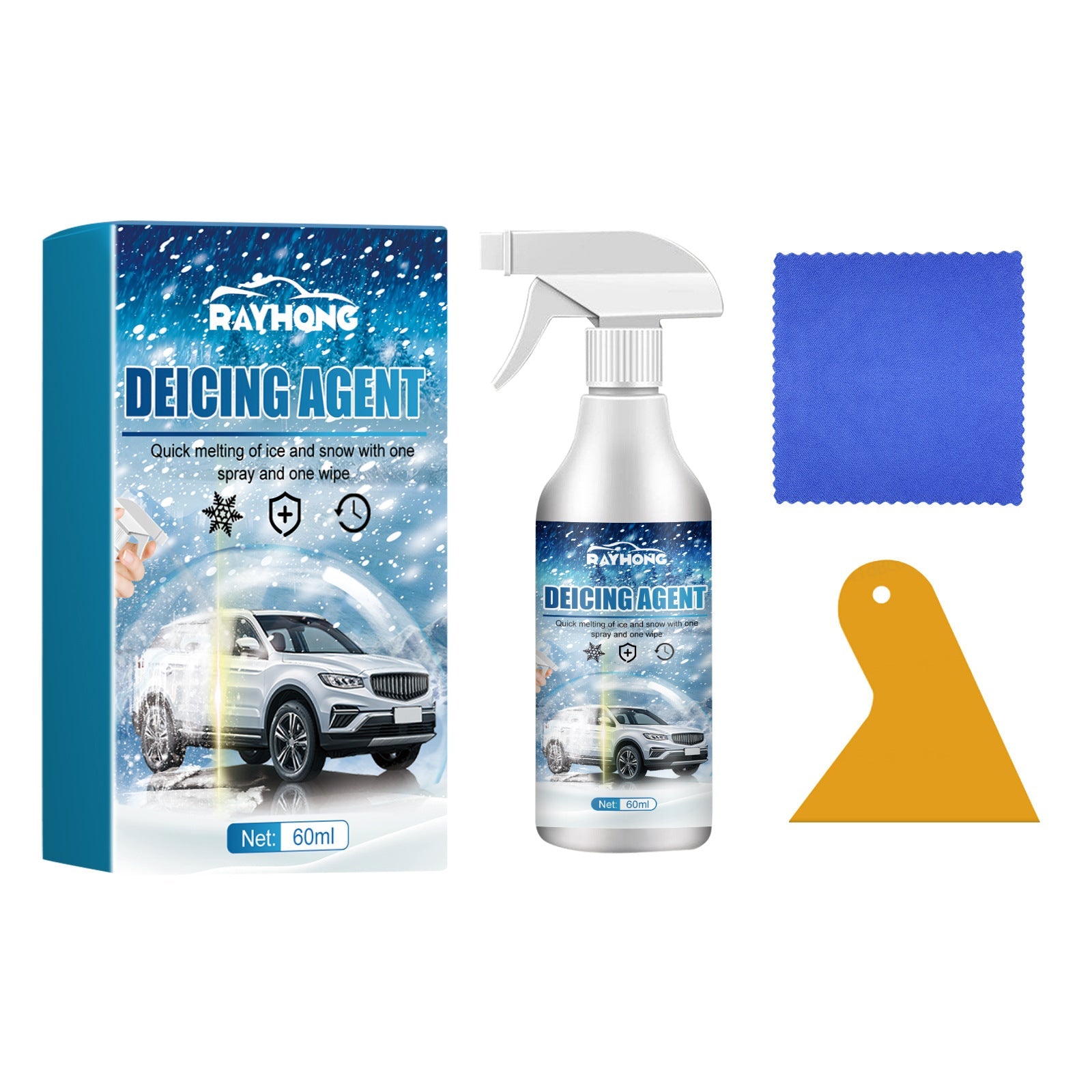 Deicing Agent, Winter Car Glass Fast Melting Snow Remover Front Windshield Snow Repellent