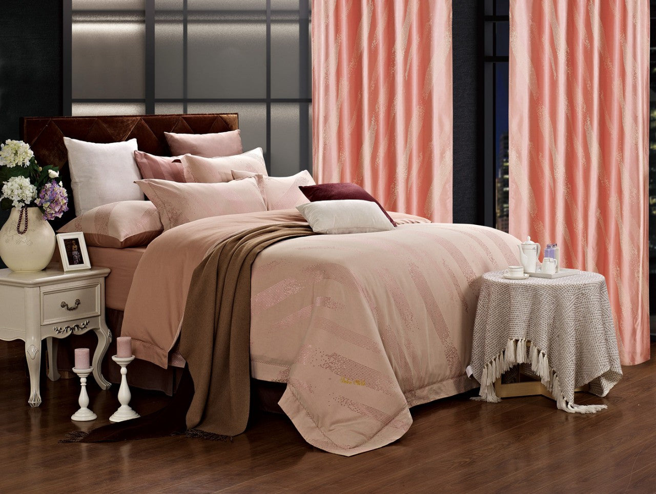Dolce Mela Jacquard Damask Luxury Bedding Duvet Cover Set - Capri