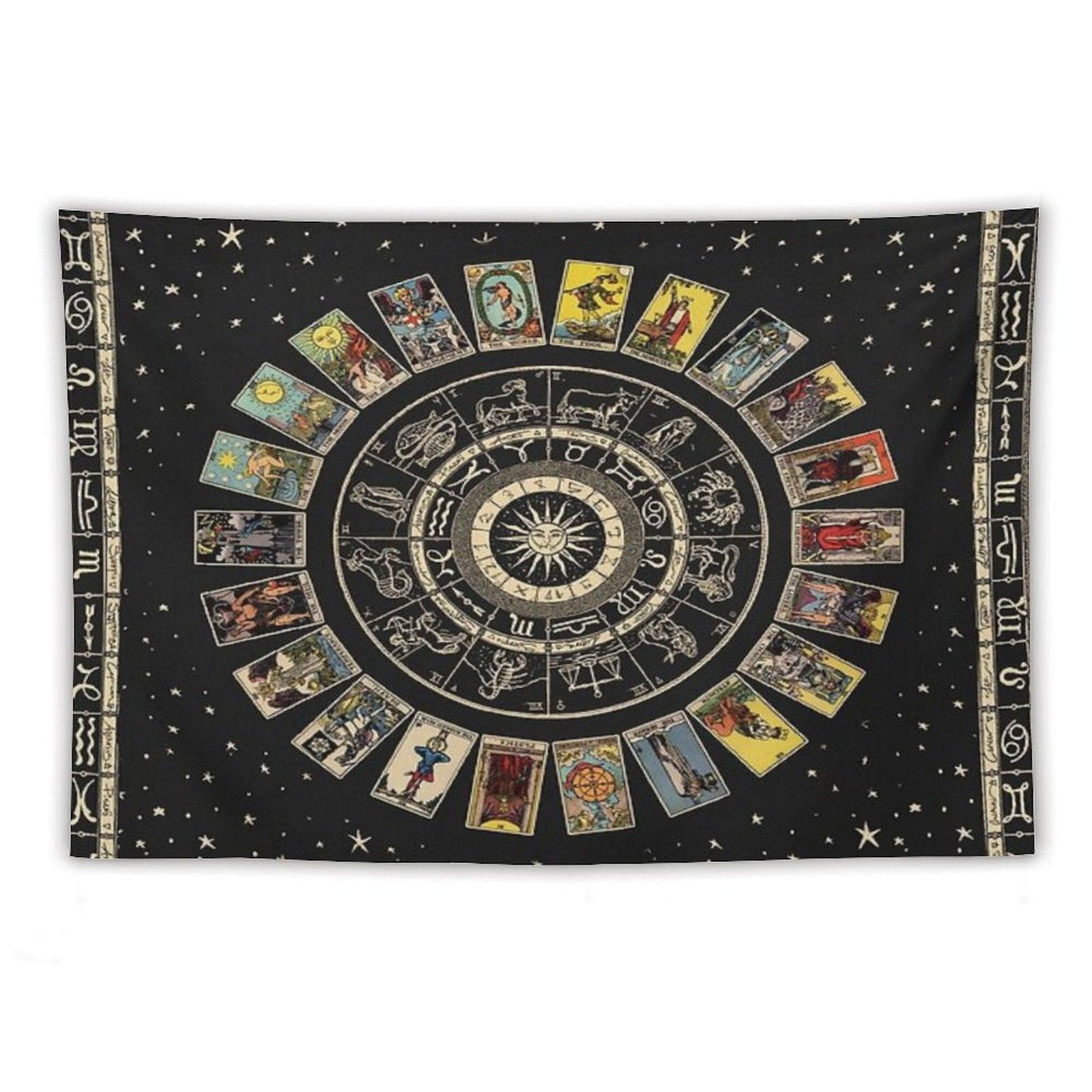 Wheel of The Zodiac, Astrology Chart And The Major Arcana Tarot Tapestry